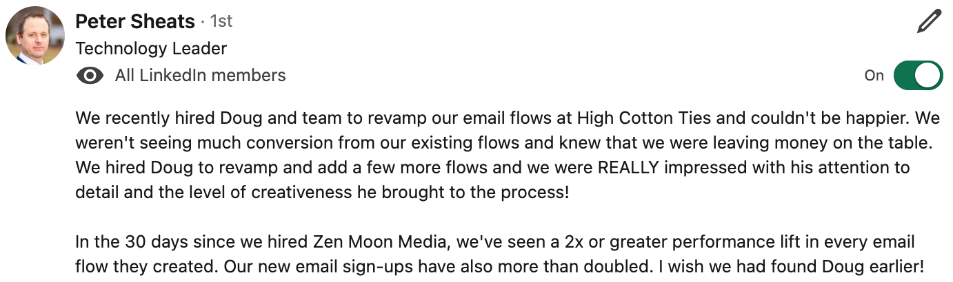 Peter Sheats: 2x or better lift in every email flow
