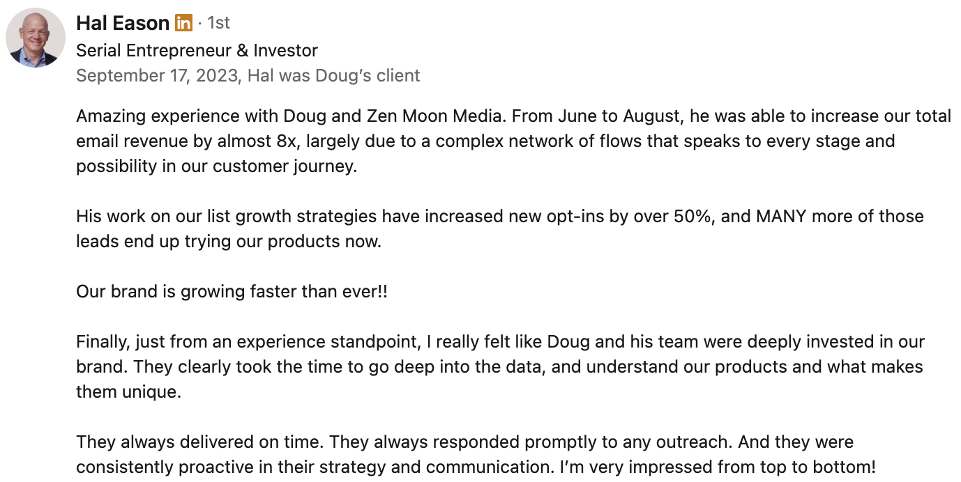 Hal Eason: nearly 8x email revenue growth and 50%+ more opt-ins