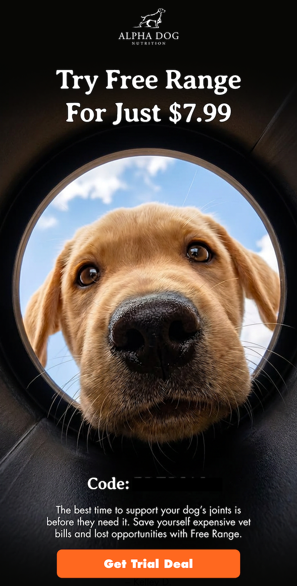 Alpha Dog Nutrition — Free Range trial offer email